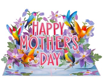 3D Pop Up Mother's Day Card, Hummingbirds and Flowers, For Mom (5" x 7")