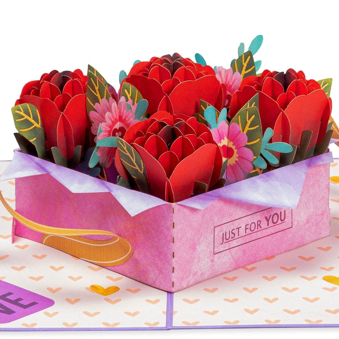 Paper Love 3D Pop up Valentines Day Card, Box of Roses, for Birthday ...