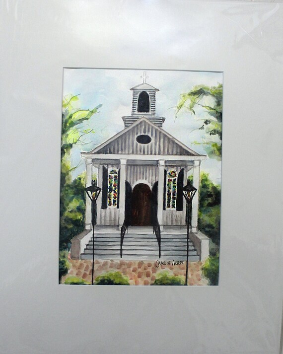 CHAPEL ON A HILL and ink on paper; Religious art; Church painting in 16x20 mat board; Watercolor 9x12 acrylic paint