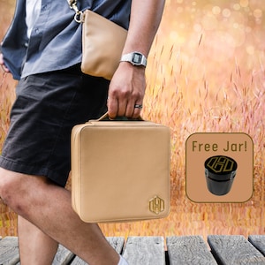 XL Smell-Proof Tan Vegan Leather Case with Lock, Side Bag & Jar, Stash box, Smell Proof Bag, Storage Kit, Gift for her/him, Smell Proof Case
