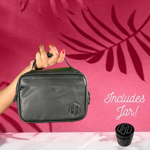Black Smell-Proof Vegan Leather Case with Combination Lock and Jar | Stashbox | Bag with Lock | Smell Proof Storage | Medicine Storage