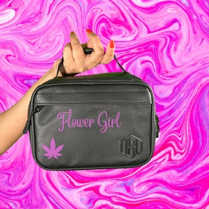 Flower Girl Smell Proof Black Vegan Leather Case with Combination Lock Stash box Cannabis Storage Stoner Kit Weed Gift 420 image 1