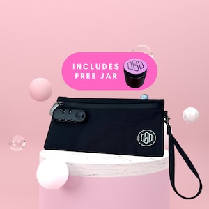 Pochette nera antiodore con lucchetto, scatola portaoggetti, borsa portaoggetti, borsa con lucchetto, contenitore antiodore, borsa antiodore, regalo per lei/lui