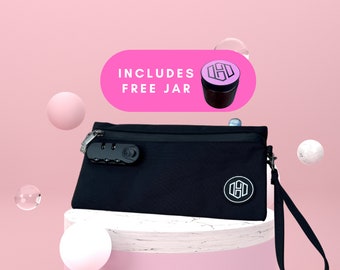Smell Proof Black Clutch with Lock, Travel Stash Bag