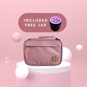 Scatola portaoggetti rosa in pelle vegana antiodore con lucchetto e barattolo, borsa portaoggetti antiodore, custodia antiodore, regalo per lui, regalo per lei