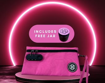 Smell Proof Pink Clutch with Lock, Stash Bag, Travel Storage (Free Jar)