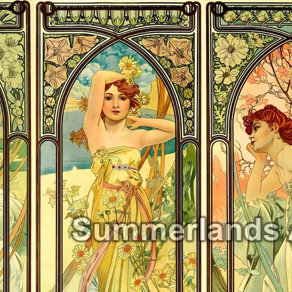 Alphonse Mucha Times Of Day, Fine Art Print, 150cm Client Reserved Listing