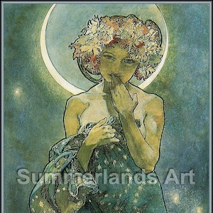 Alphonse Mucha The Moon, Fine Art Print, 30x70cm, Giclee Gallery Grade Paper Or Canvas, Wall Decor, Art Nouveau, Limited Number, Very Rare