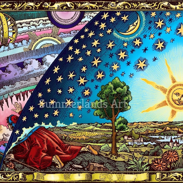 Flammarion Gravure 60x70cm Fine Art Print Giclee Gallery Grade Paper Or Canvas Tarot Prints Zodiac wall Art Alchemy Wicca Decor