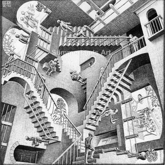 FINE ART PRINT ART Very Rare 50x50cm M C Escher /'Cubic Man/'