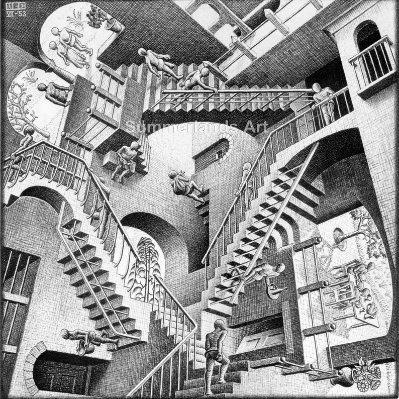 M C Escher Relativity FINE ART PRINT  70 x 70 cm Retro Very image 0