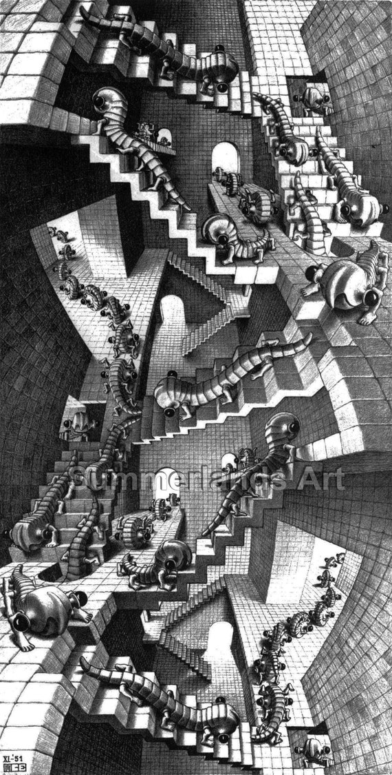 M C Escher House Of Stairs Fine Art Print 35 X 70 Cm Retro Etsy