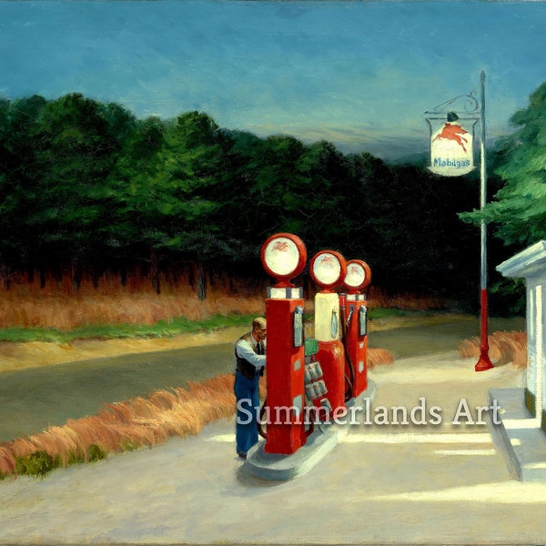 Edward Hopper Gas, Fine Art Print, 75x50cm, Giclee Gallery Grade Paper or Canvas, Jack Vetriano Decor Landscape Drama New York 30s 40s