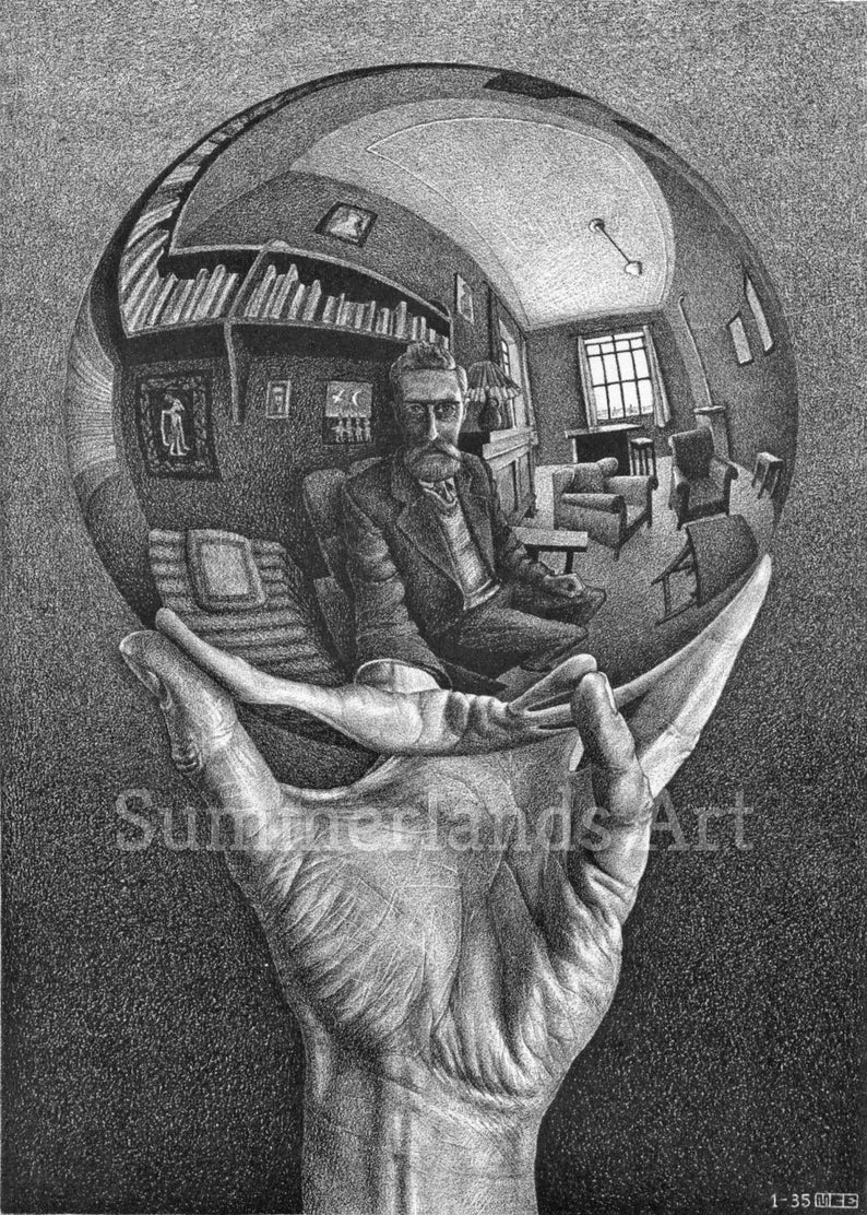 Hand with Reflecting Sphere 50x70cm Fine Art Print |
