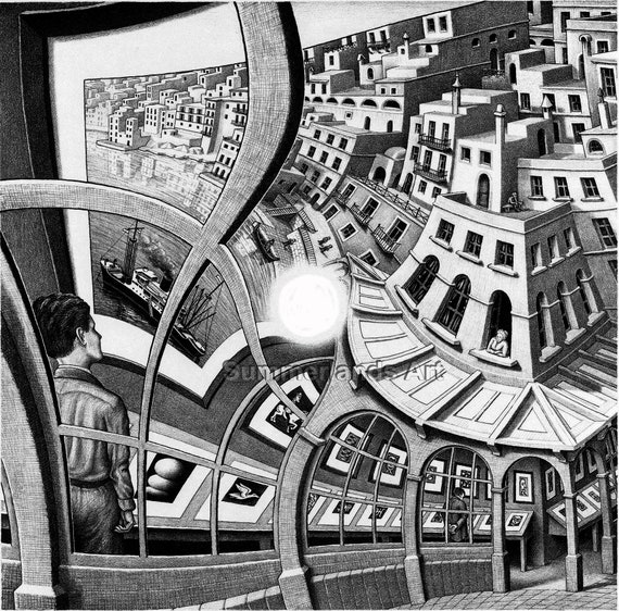 MC Escher /'Print Gallery/' FINE ART PRINT Escher Art Surreal High Quality