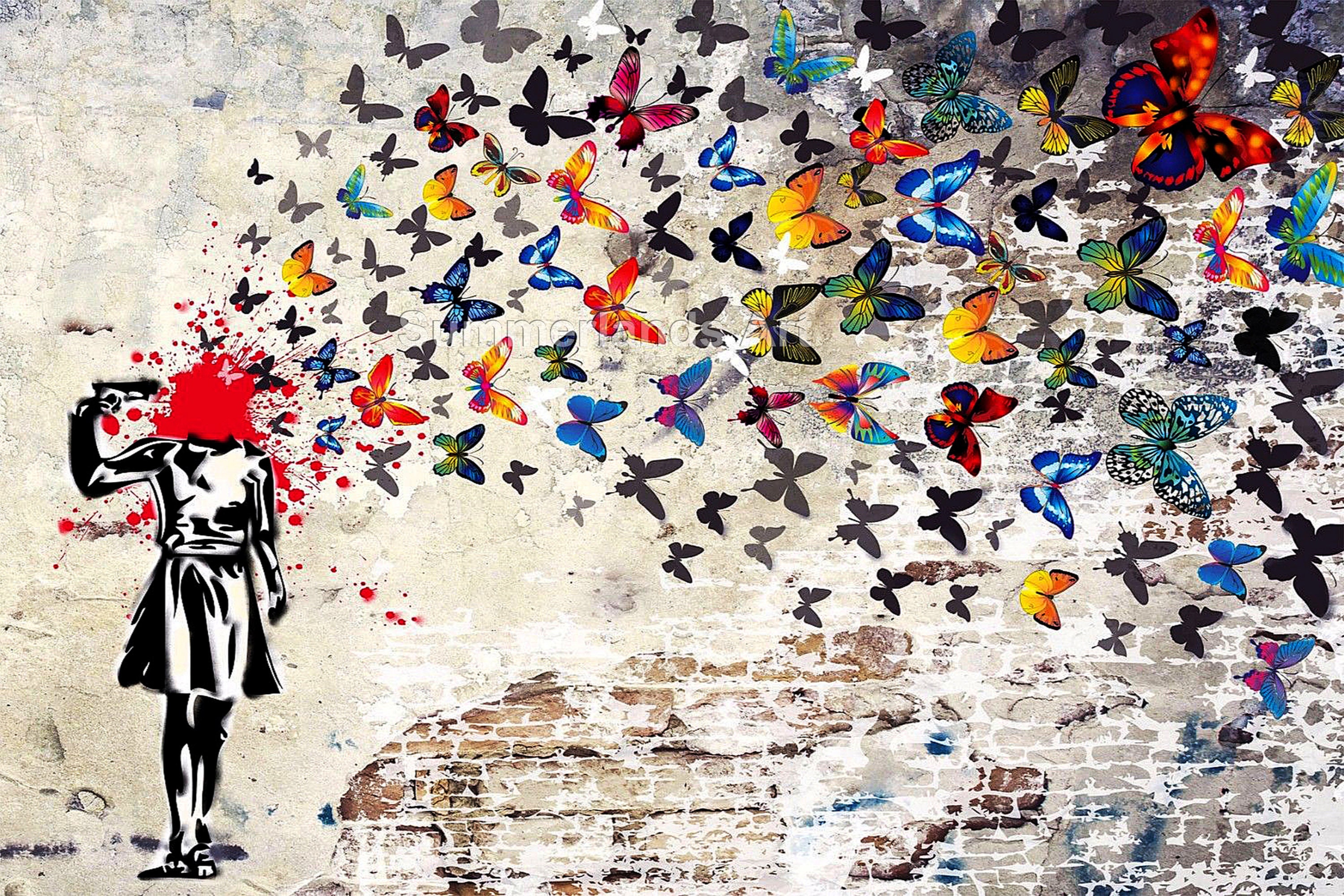 Banksy Headshot Butterfly Girl Fine Art Print A1 Size Etsy Ireland