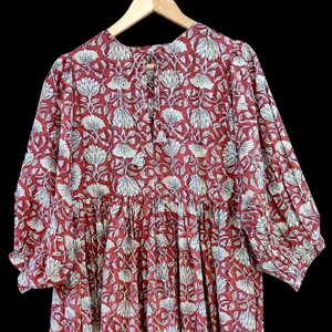 Hand Block Print Cotton Dress: Floral Summer Mini/Midi Dress