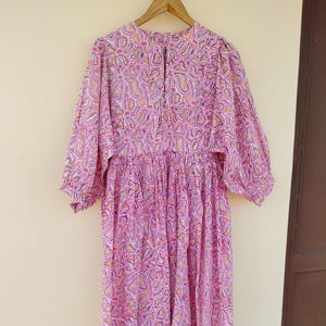 Pink Floral Block Print Cotton Dress - Midi or Mini