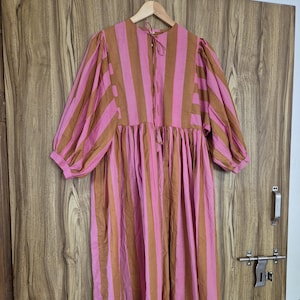 Robe midi, Minirobe, Col plongeant avec cordon de serrage, Robe à rayures imprimées, Robe longue, Robe d&#39;été 1JAI0025