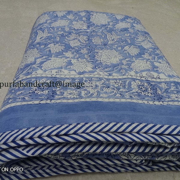 BlauEr FloralEr Druck Baumwolle Dohar Wende AC Dohar Ac Comforter Indischer HandblockDruck Baumwolle Ac Decke Überwurf