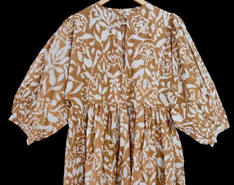 Block Print Cotton Midi Dress: Striped Deep Neck Summer Dress