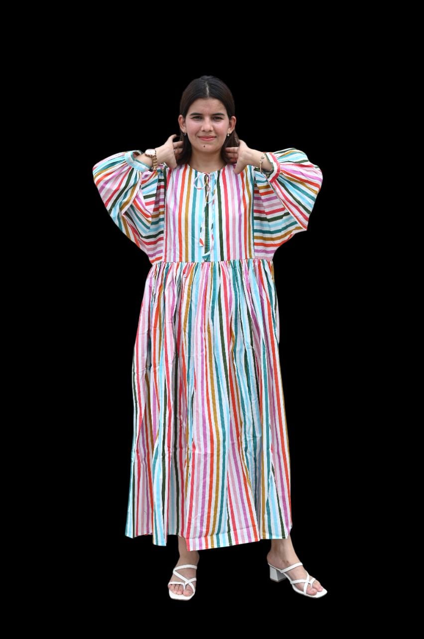 chinese dress ladies High Garden Maxi Dress in Rainbow Stripe Twill Rainbow / 10 main image 0