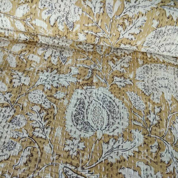 New Indian Kantha bed cover  Kantha sofa cover, Kantha quilt, Kantha coach cover, Hand Block Print Kantha Blanket, Bedding,