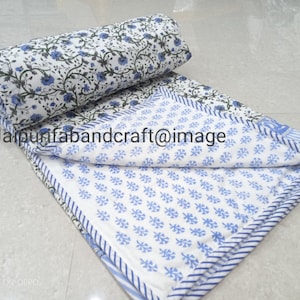 Edredom reversível com estampa de bloco de mão indiana AC Dohar com estampa floral AC, manta de algodão com estampa de mão indiana AC