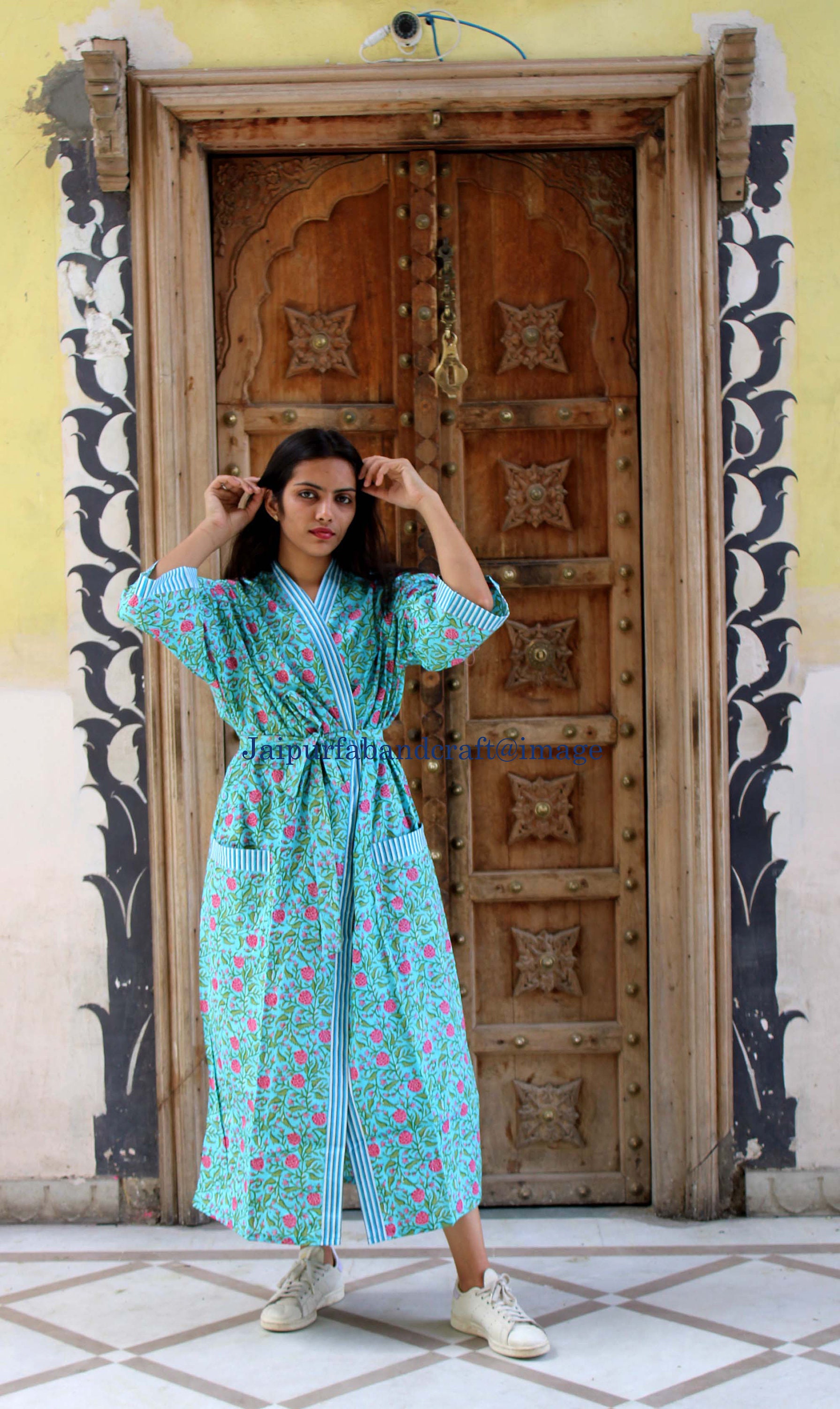 Cotton Kimono Womens Dressing Gown Hand Block Print Cotton Bathrobe Indian Robes Night Wear Dress Etsy