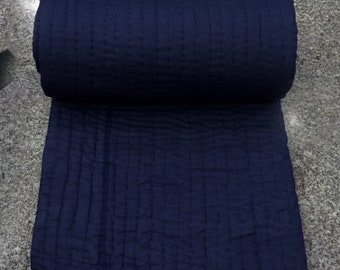 Indigo Blue Reversible Kantha Quilt: Hand-stitched Cotton Throw