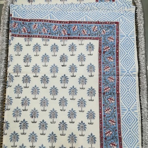 Gift  Palm Tree Indian Hand Block Print Bedding Flat Sheet Cotton Bedding Blue Palm Tree Bedding Throe