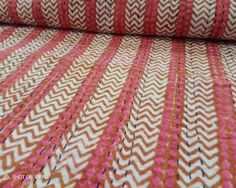 Vintage Indian Kantha Quilt: Hand-stitched Cotton Bed Cover (90x108 Inch)