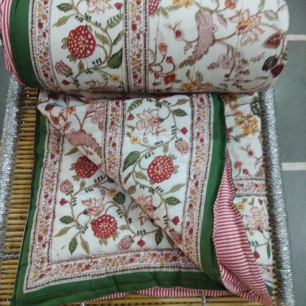 Indian Cotton Comforter Quilt  Kantha Bedspread Hand Block print Quilt Kantha Bedding Kantha Quilt Bedspread Kantha Throe