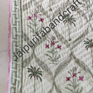 New Handmade Cotton Quilt Palm Tree Quilt Hand Block Print Quilt Kantha Quilt Blanket Throw Art