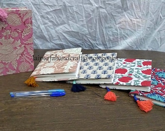 Hand Block Print Notebook Set: Indian Fabric Journal, 5x7/6x8 Inch