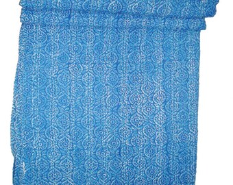 indigo blue kantha quilt hand printed then hand made nutural fabric pure cotton