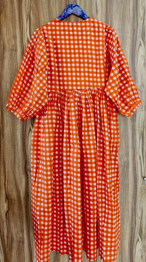 Orange Check Cotton Dress: Block Print Summer Midi Mini Dress - Etsy Israel