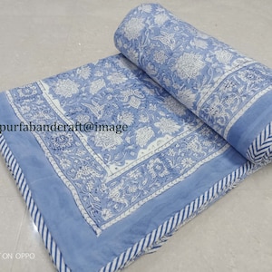 Blue Floral Print Cotton Dohar Reversible AC Dohar Ac Comforter Indian ...