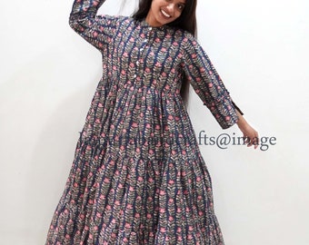 New Floral Print Women Cotton Dress Soft Midi Dress Hand Block Print Cotton Dress Boho Dress Women Summer dress