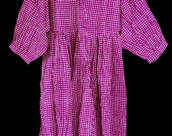 Block Print Cotton Midi Dress: Striped Deep Neck Summer Dress