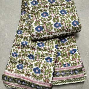 New Indain Hand Block Print Quilt Cotton Jaipuri Floral Print Quilt Soft Cotton Quilt