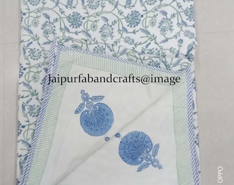 Hand Block Print Cotton Dohar: Reversible Indian Floral Blanket