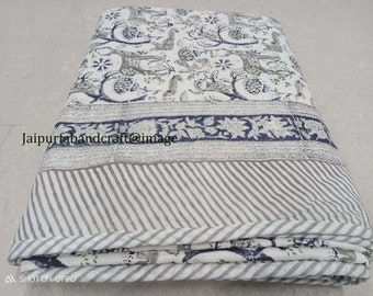 Animal Print Cotton Dohar: Reversible Hand Block Print AC Decke