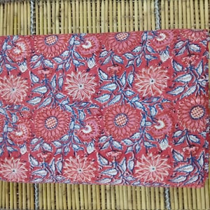 Floral Block Printed Cotton Dohar: Indian Quilted Blanket