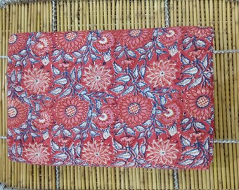 Floral Block Printed Cotton Dohar: Indian Quilted Blanket