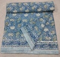 Floral Block Print Cotton Bedspread: King Size Blanket
