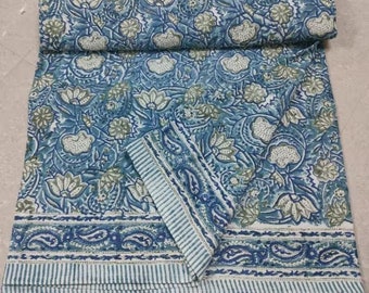New Design  Floral Printed Blanket Cotton Bedspread Block Print Blanket King Size Bed Cover Decor Art