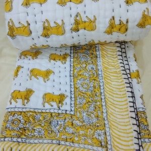 New Jaipur Indian Baby Quilt, Baby bedcover, Baby Blanket, Baby throw hand block printed and hand quilted in jaipur india