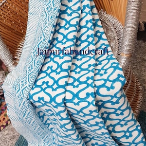 SKY Color Bed Sheet Twin, King Size Flt Sheet Cotton Bed Spread Blanket Hand Block print Bedding Throw