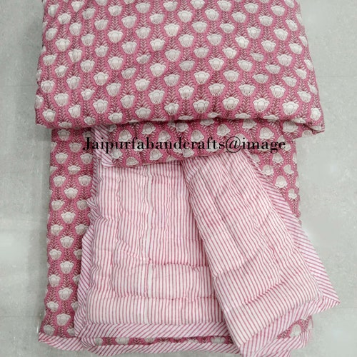 Indian Hand Block Print Cotton Quilts Kantha Floral Quilt Etsy